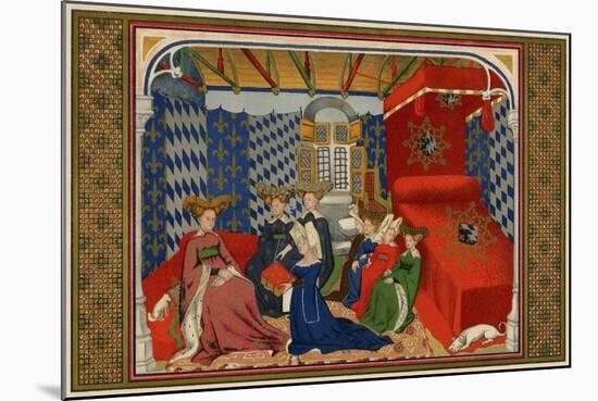 Christine De Pisan Presenting Her Book to Isabel of Bavaria, Queen of Charles VI of France-null-Mounted Giclee Print