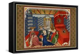 Christine De Pisan Presenting Her Book to Isabel of Bavaria, Queen of Charles VI of France-null-Framed Stretched Canvas