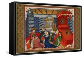 Christine De Pisan Presenting Her Book to Isabel of Bavaria, Queen of Charles VI of France-null-Framed Stretched Canvas