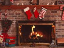 Fireplace with Christmas Stockings-Christine Lowe-Framed Stretched Canvas