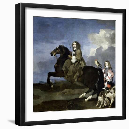 Christine of Sweden on Horseback, 1653-1654-Sebastien Bourdon-Framed Giclee Print