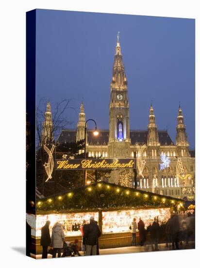 Christkindlmarkt and Rathaus at Rathausplatz at Twilight-Richard Nebesky-Stretched Canvas