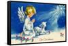 Christmas Angels Kneeling Praying Under the Christmas Star-null-Framed Stretched Canvas