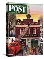 "Christmas at the Fire Station" Saturday Evening Post Cover, December 16, 1950-Stevan Dohanos-Stretched Canvas