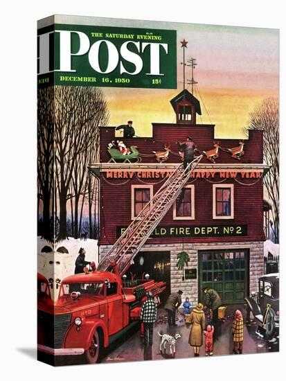 "Christmas at the Fire Station" Saturday Evening Post Cover, December 16, 1950-Stevan Dohanos-Stretched Canvas