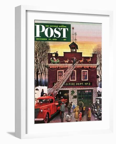 "Christmas at the Fire Station" Saturday Evening Post Cover, December 16, 1950-Stevan Dohanos-Framed Premium Giclee Print