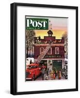 "Christmas at the Fire Station" Saturday Evening Post Cover, December 16, 1950-Stevan Dohanos-Framed Giclee Print