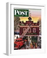 "Christmas at the Fire Station" Saturday Evening Post Cover, December 16, 1950-Stevan Dohanos-Framed Giclee Print