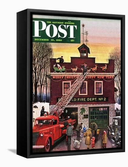 "Christmas at the Fire Station" Saturday Evening Post Cover, December 16, 1950-Stevan Dohanos-Framed Stretched Canvas