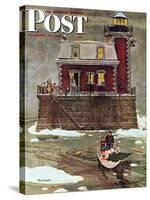 "Christmas at the Lighthouse," Saturday Evening Post Cover, December 28, 1946-Mead Schaeffer-Stretched Canvas