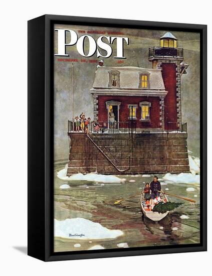 "Christmas at the Lighthouse," Saturday Evening Post Cover, December 28, 1946-Mead Schaeffer-Framed Stretched Canvas
