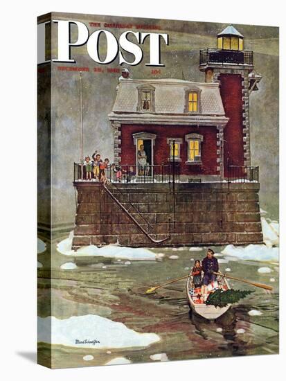 "Christmas at the Lighthouse," Saturday Evening Post Cover, December 28, 1946-Mead Schaeffer-Stretched Canvas