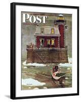 "Christmas at the Lighthouse," Saturday Evening Post Cover, December 28, 1946-Mead Schaeffer-Framed Giclee Print