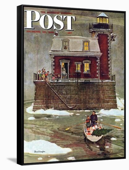 "Christmas at the Lighthouse," Saturday Evening Post Cover, December 28, 1946-Mead Schaeffer-Framed Stretched Canvas