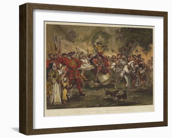 Christmas at Windsor Castle in the Time of Henry Viii, Bringing in the Yule Log-Sir John Gilbert-Framed Giclee Print