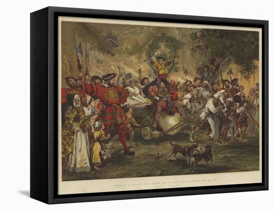 Christmas at Windsor Castle in the Time of Henry Viii, Bringing in the Yule Log-Sir John Gilbert-Framed Stretched Canvas