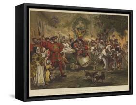 Christmas at Windsor Castle in the Time of Henry Viii, Bringing in the Yule Log-Sir John Gilbert-Framed Stretched Canvas