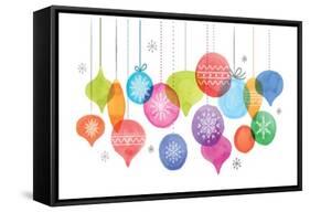 Christmas Backgound with Christmas Balls, Watercolor Vibrant Colors Christmas Decoration, Merry Chr-Marish-Framed Stretched Canvas