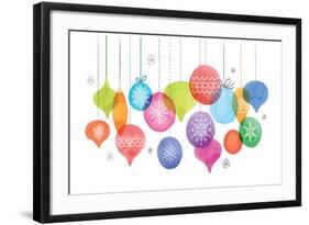 Christmas Backgound with Christmas Balls, Watercolor Vibrant Colors Christmas Decoration, Merry Chr-Marish-Framed Art Print