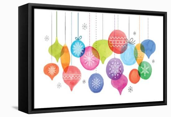 Christmas Backgound with Christmas Balls, Watercolor Vibrant Colors Christmas Decoration, Merry Chr-Marish-Framed Stretched Canvas