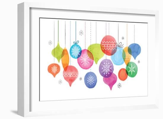 Christmas Backgound with Christmas Balls, Watercolor Vibrant Colors Christmas Decoration, Merry Chr-Marish-Framed Art Print