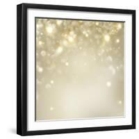 Christmas Background: Golden Holiday Abstract Glitter Defocused Background with Blinking Stars-Subbotina Anna-Framed Art Print