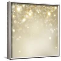 Christmas Background: Golden Holiday Abstract Glitter Defocused Background with Blinking Stars-Subbotina Anna-Framed Art Print