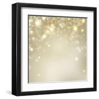 Christmas Background: Golden Holiday Abstract Glitter Defocused Background with Blinking Stars-Subbotina Anna-Framed Art Print