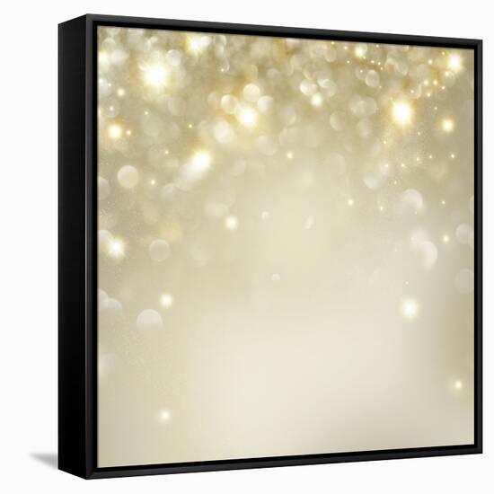 Christmas Background: Golden Holiday Abstract Glitter Defocused Background with Blinking Stars-Subbotina Anna-Framed Stretched Canvas