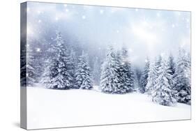 Christmas Background with Snowy Fir Trees-melis-Stretched Canvas