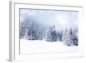 Christmas Background with Snowy Fir Trees-melis-Framed Art Print