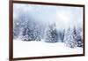 Christmas Background with Snowy Fir Trees-melis-Framed Art Print