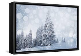 Christmas Background with Snowy Fir Trees-melis-Framed Stretched Canvas