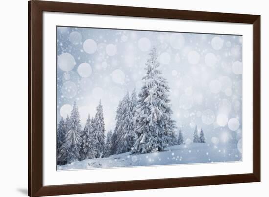 Christmas Background with Snowy Fir Trees-melis-Framed Photographic Print