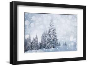 Christmas Background with Snowy Fir Trees-melis-Framed Photographic Print