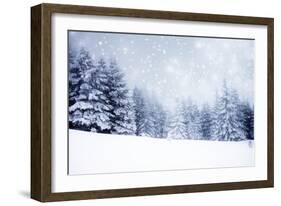 Christmas Background with Snowy Fir Trees-melis-Framed Photographic Print