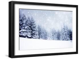 Christmas Background with Snowy Fir Trees-melis-Framed Photographic Print