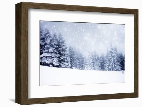 Christmas Background with Snowy Fir Trees-melis-Framed Photographic Print