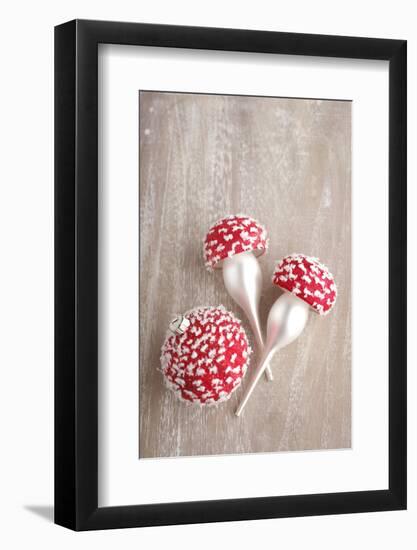 Christmas Balls, Red, Snow-Covered, Toadstools-Nikky Maier-Framed Photographic Print
