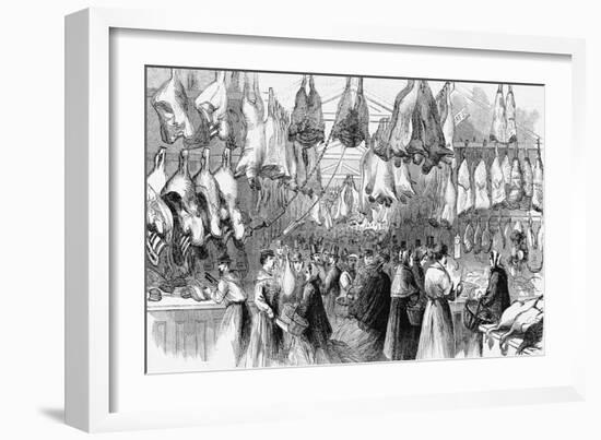 Christmas-Beef and Mutton in Washington Market, New York, 1865.-null-Framed Giclee Print