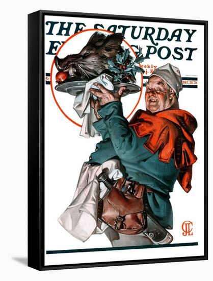 "Christmas Boar," Saturday Evening Post Cover, December 20, 1924-Joseph Christian Leyendecker-Framed Stretched Canvas