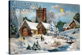 Christmas Card, Church in Winter Scene, Beatrice Litzinger Collection-null-Stretched Canvas
