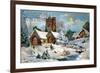 Christmas Card, Church in Winter Scene, Beatrice Litzinger Collection-null-Framed Premium Giclee Print