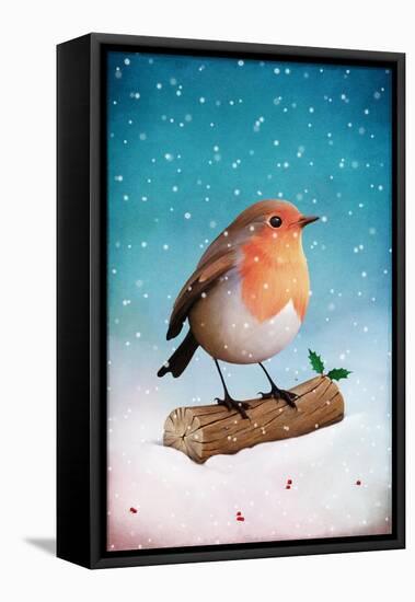 Christmas Card or Illustration with Robin and Holly-Larissa Kulik-Framed Stretched Canvas