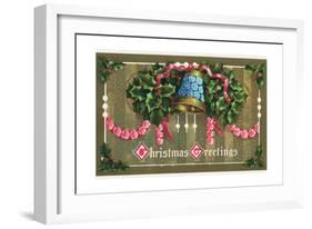 Christmas Card with a Bell and Holly-null-Framed Giclee Print