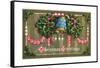 Christmas Card with a Bell and Holly-null-Framed Stretched Canvas