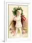 Christmas Card with Child Holding a Wreath, Beatrice Litzinger Collection-null-Framed Art Print