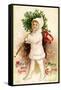 Christmas Card with Child Holding a Wreath, Beatrice Litzinger Collection-null-Framed Stretched Canvas