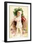 Christmas Card with Child Holding a Wreath, Beatrice Litzinger Collection-null-Framed Art Print