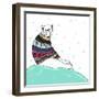 Christmas Card with Cute Hipster Polar Bear. Bear with Fair Isle Style Sweater.-cherry blossom girl-Framed Premium Giclee Print